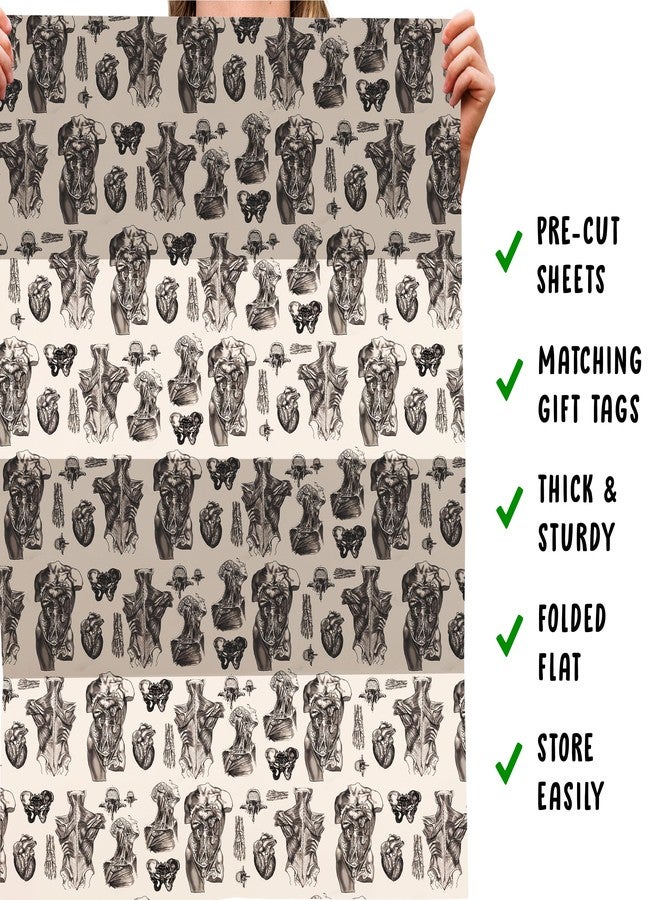 CENTRAL 23 Men Wrapping Paper Birthday - 6 Sheets of Gift Wrap and Tags - Human Anatomy - For Women - Gift for Students - Science Illustration Body - Comes with Stickers - Recyclable - Image 5
